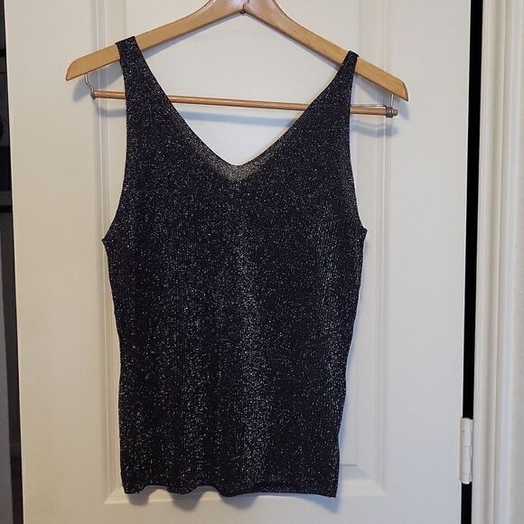 Solid Sequin Knitted Top, V-Neck Sleeveless Casual Top Size M, L, XL - Picture 4 of 14